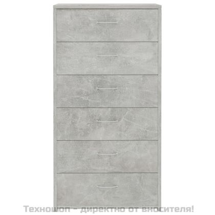 Бюфет с 6 чекмеджета, бетонно сив, 50x34x96 см, инженерно дърво