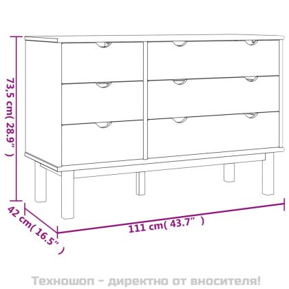 Шкаф с чекмеджета OTTA, 111x43x73,5 см, борово дърво масив