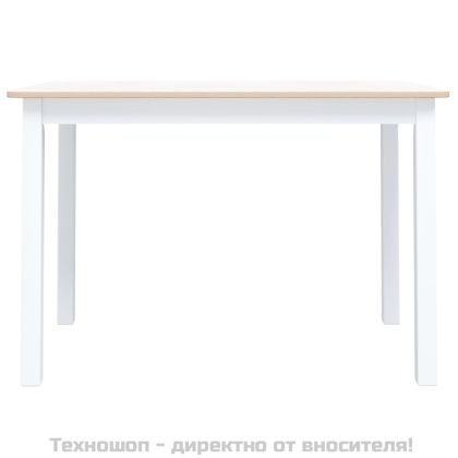 Трапезна маса бяло и кафяво 114x71x75 cм каучуково дърво масив