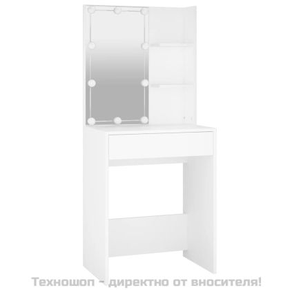 Комплект тоалетка с LED, бяла, инженерно дърво