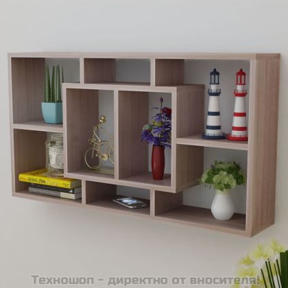 Стенна полица/рафт с 8 открити отделения, цвят дъб