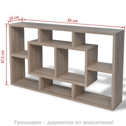 Стенна полица/рафт с 8 открити отделения, цвят дъб