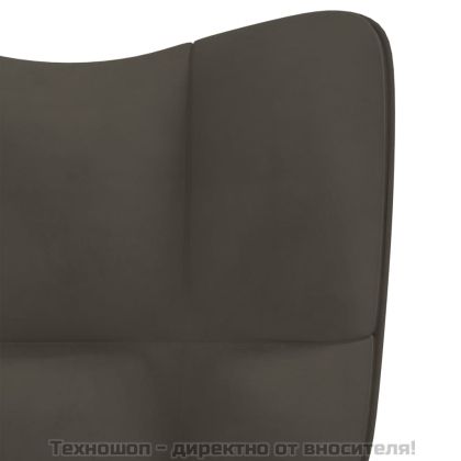 Релаксиращ стол с табуретка, тъмносив, кадифе