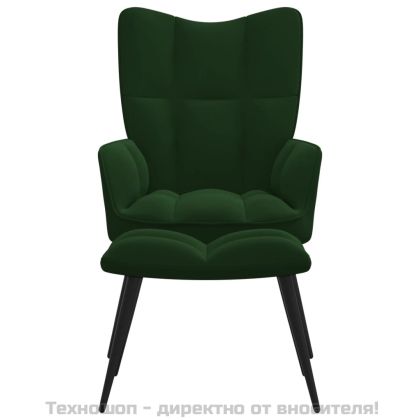 Стол за релакс с табуретка, тъмнозелен, кадифе