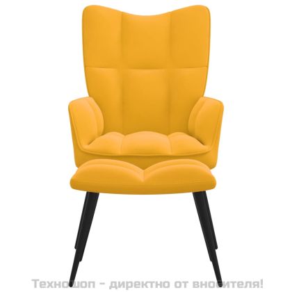 Релаксиращ фотьойл с табуретка, кадифе в цвят горчица и жълто