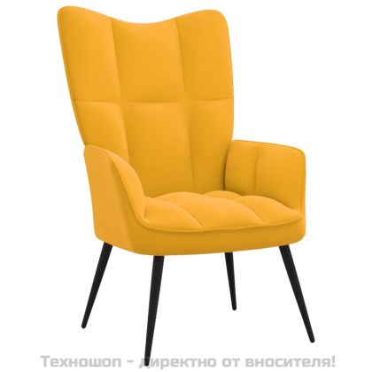 Релаксиращ фотьойл с табуретка, кадифе в цвят горчица и жълто