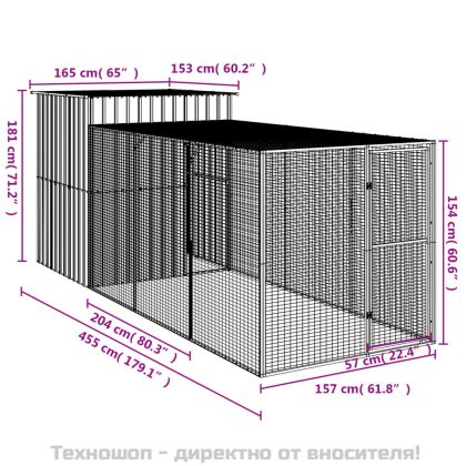 Клетка за пилета с волиера, антрацит, 165x455x181 см, стомана