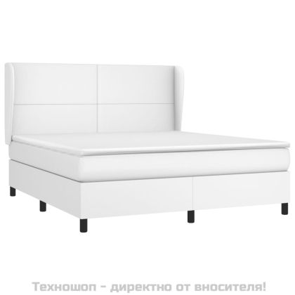 Боксспринг легло с матрак, бяло, 160x200 см, изкуствена кожа