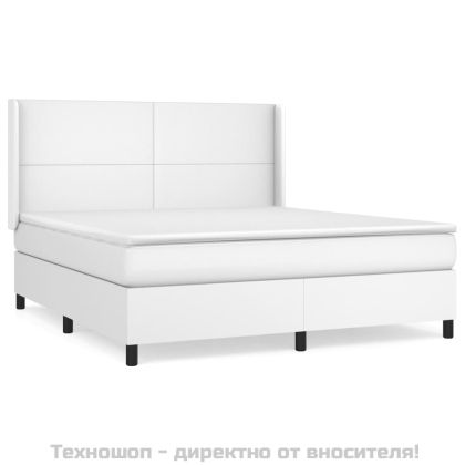 Боксспринг легло с матрак, бяло, 160x200 см, изкуствена кожа
