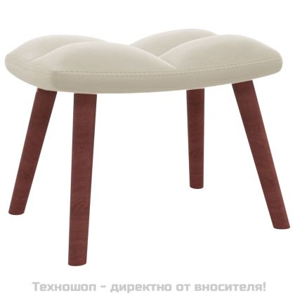 Релакс стол с табуретка, кремаво-бял, кадифе