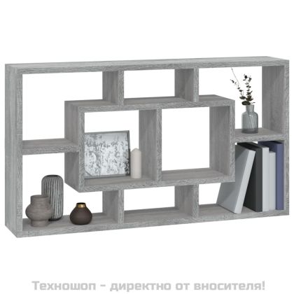 Стенен витринен рафт с 8 отделения сив сонома