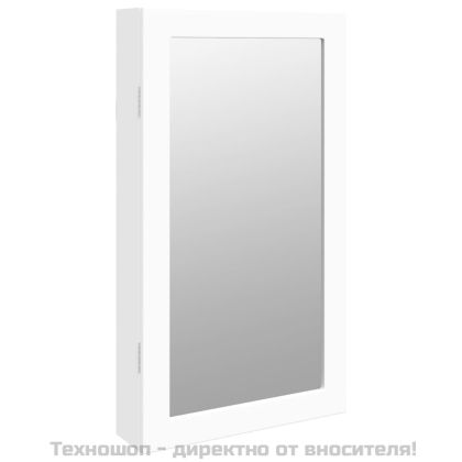 Огледален шкаф за бижута с LED осветление, стенен монтаж, бял