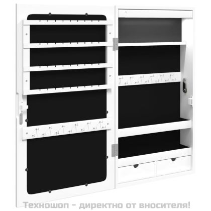Огледален шкаф за бижута с LED осветление, стенен монтаж, бял