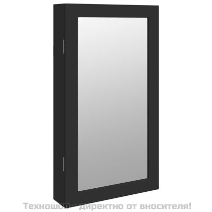 Огледален шкаф за бижута с LED осветление, стенен монтаж, черен