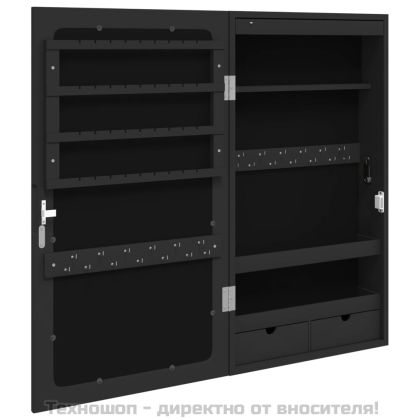 Огледален шкаф за бижута с LED осветление, стенен монтаж, черен