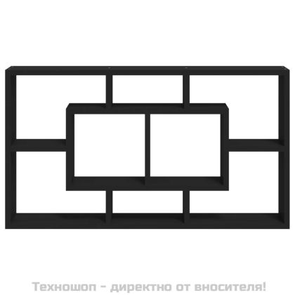 Стенен витринен рафт с 8 отделения, черен