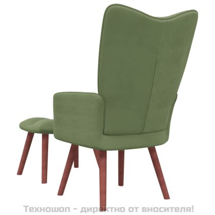 Релакс стол с табуретка, светлозелен, кадифе