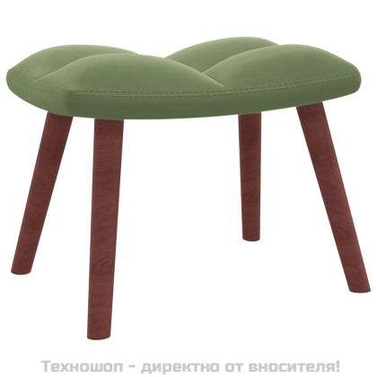 Релакс стол с табуретка, светлозелен, кадифе