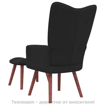 Релакс стол с табуретка, черен, кадифе