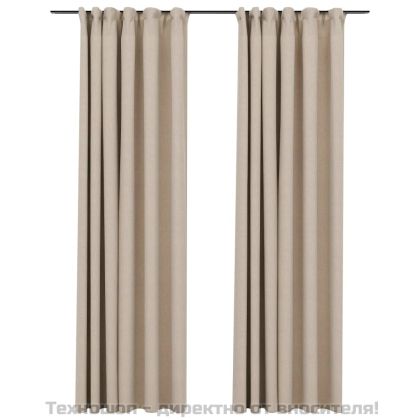 Затъмняващи завеси с куки имитация лен 2 бр бежови 140x225 см