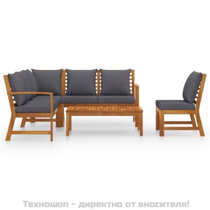 Градински лаундж комплект с възглавници, 5 части, акация масив