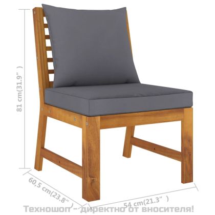 Градински лаундж комплект с възглавници, 4 части, акация масив