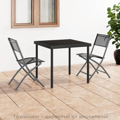 Сгъваеми външни столове, 2 бр, черни, стомана и textilene