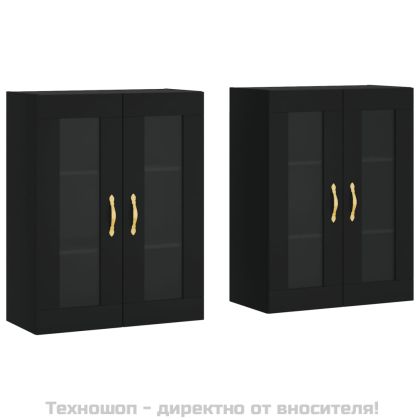 Стенни шкафове, 2 бр, черни, инженерно дърво