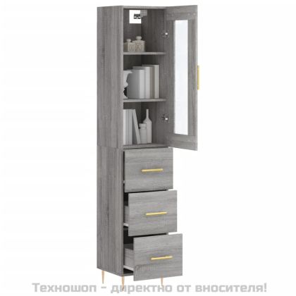 Висок шкаф, сив сонома, 34,5x34x180 см, инженерно дърво