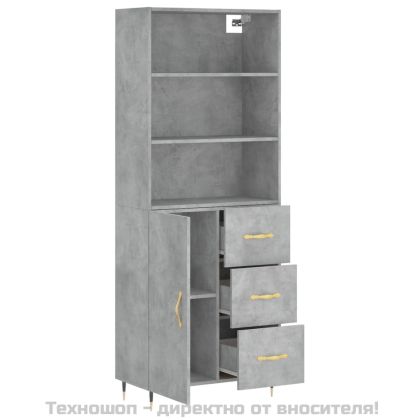 Висок шкаф, бетонно сив, 69,5x34x180 см, инженерно дърво