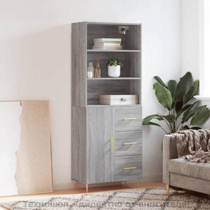 Висок шкаф, сив сонома, 69,5x34x180 см, инженерно дърво