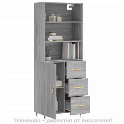 Висок шкаф, сив сонома, 69,5x34x180 см, инженерно дърво