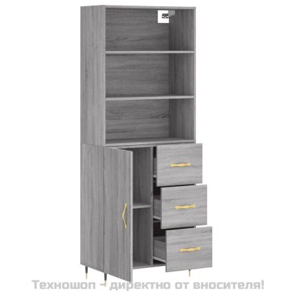Висок шкаф, сив сонома, 69,5x34x180 см, инженерно дърво