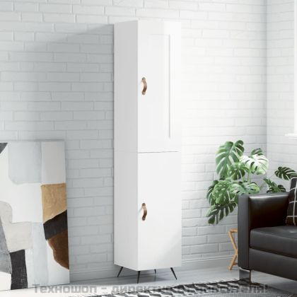 Висок шкаф, бял гланц, 34,5x34x180 см, инженерно дърво