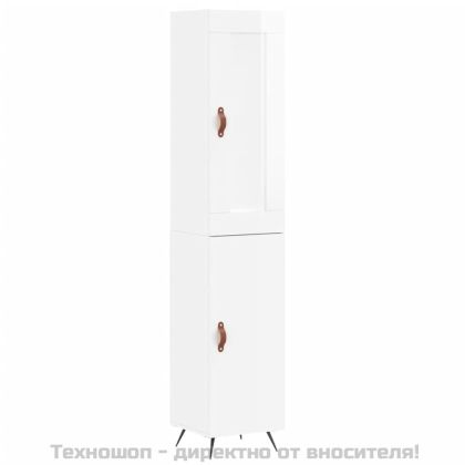 Висок шкаф, бял гланц, 34,5x34x180 см, инженерно дърво