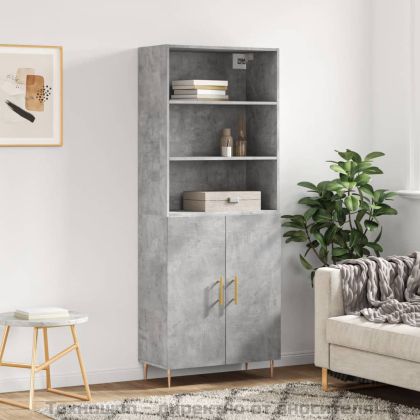 Висок шкаф, бетонно сив, 69,5x34x180 см, инженерно дърво
