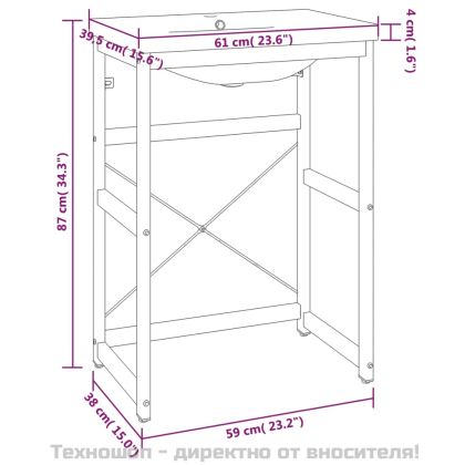 Рамка за мивка за баня с вграден умивалник, черна, желязна