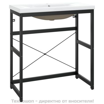 Рамка за мивка за баня с вграден умивалник, черна, желязна