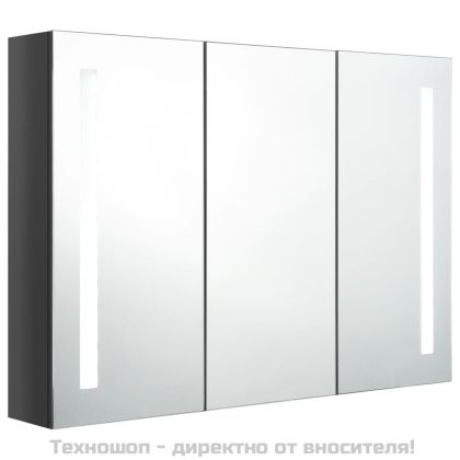 LED шкаф с огледало за баня, 89x14x62 см, блестящо сив