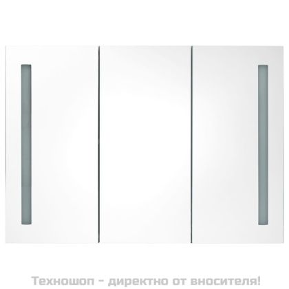 LED шкаф с огледало за баня, 89x14x62 см, блестящо сив