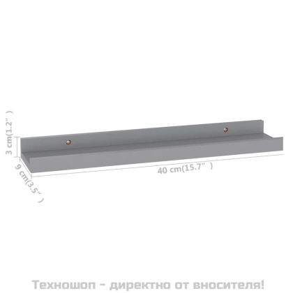 Стенни рафтове, 4 бр, сиви, 40x9x3 см