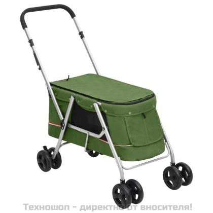Сгъваема количка за кучета, зелена, 100x49x96 см, ленен плат