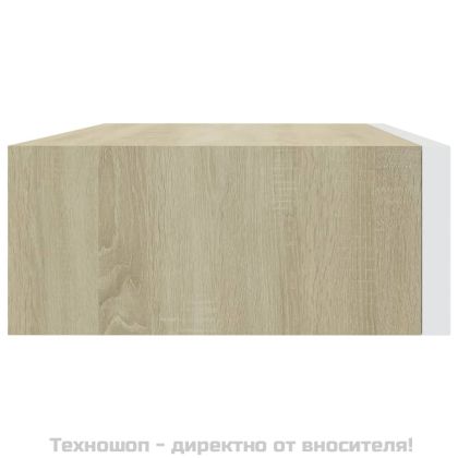Стенен рафт за чекмеджета, дъб и бяло, 40x23,5x10 см, MDF
