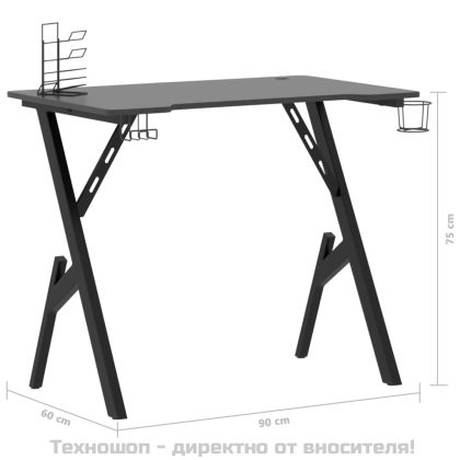 Гейминг бюро с Y-образни крака, черно, 90x60x75 см