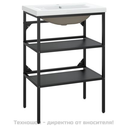 Рамка за мивка за баня с вграден умивалник, черна, желязна