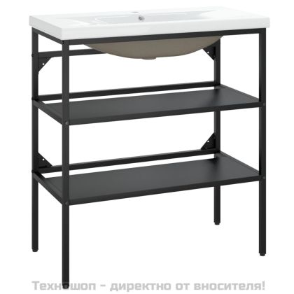 Рамка за мивка за баня с вграден умивалник, черна, желязна