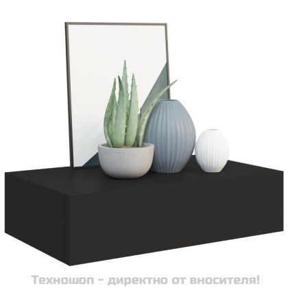 Стенен рафт с чекмедже, черен, 40x23,5x10 см, МДФ