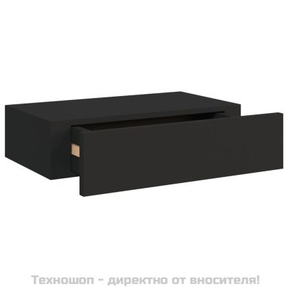 Стенен рафт с чекмедже, черен, 40x23,5x10 см, МДФ