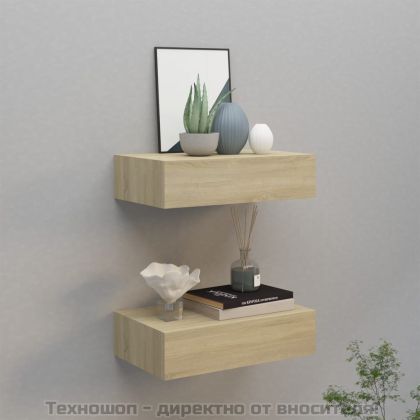 Стенни рафтове с чекмеджета, 2 бр, дъб, 40x23,5x10 см, МДФ