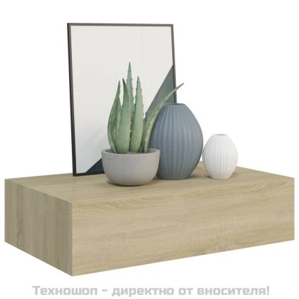 Стенни рафтове с чекмеджета, 2 бр, дъб, 40x23,5x10 см, МДФ